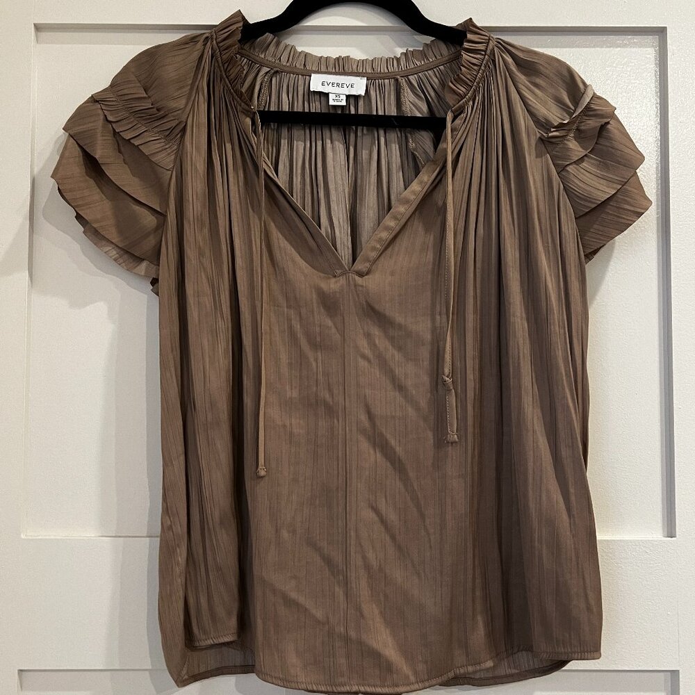 Evereve Flutter Sleeve Satin Top Size XS - Picture 3 of 5